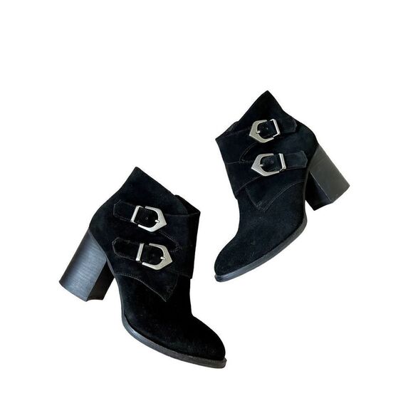 Blondo Waterproof Black Suede Buckle Heeled Boots sz 8 - Picture 1 of 14